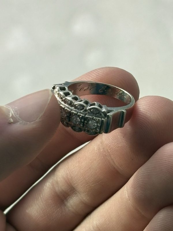 1950s 14k White Gold Ring, Engraved 1957, Size 6.5 to 7, Missing Stone, photo 4