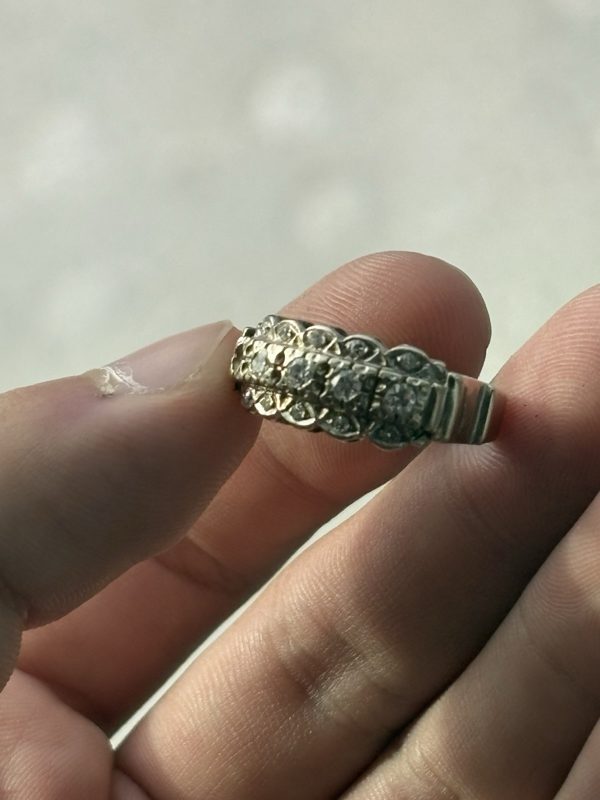 1950s 14k White Gold Ring, Engraved 1957, Size 6.5 to 7, Missing Stone, photo 6