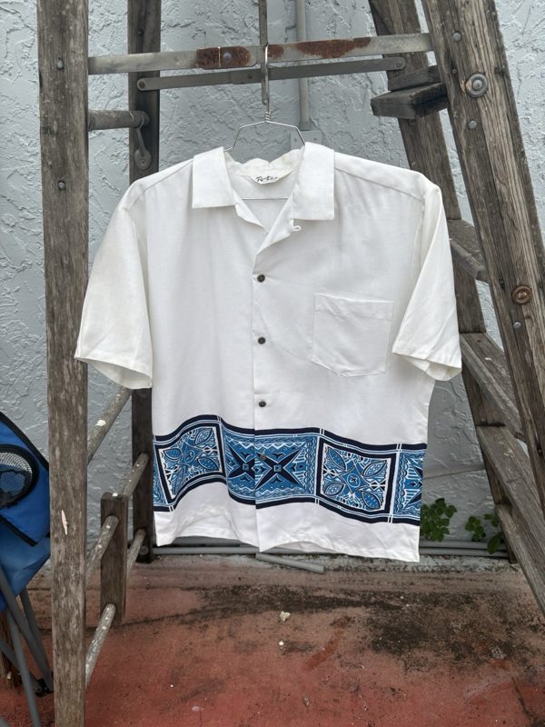 1950s Hawaiian Button-Up Shirt, 100% Cotton, Loop Collar, XL, photo 1