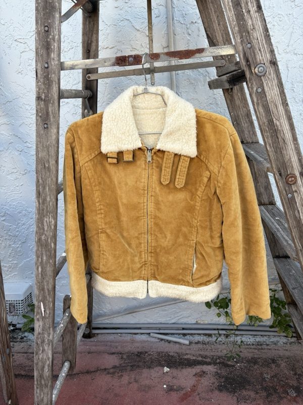 1950s Yellow Corduroy Sherpa-Lined Flight Jacket, Cinch Collar, XL, photo 1