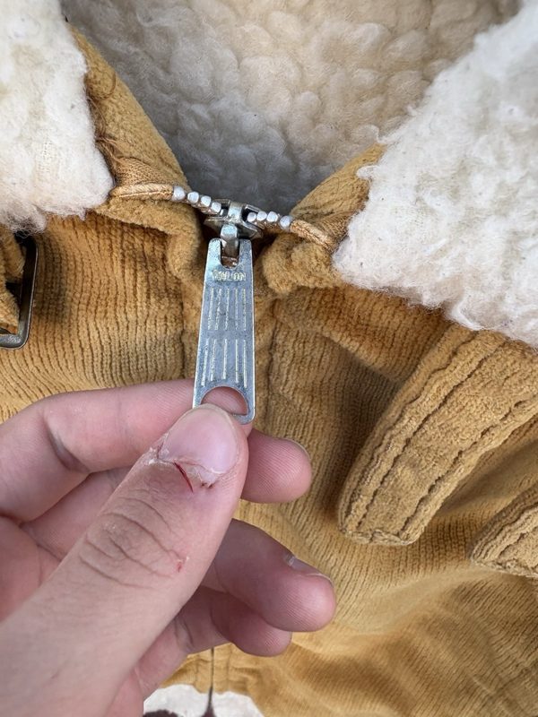 1950s Yellow Corduroy Sherpa-Lined Flight Jacket, Cinch Collar, XL, photo 3
