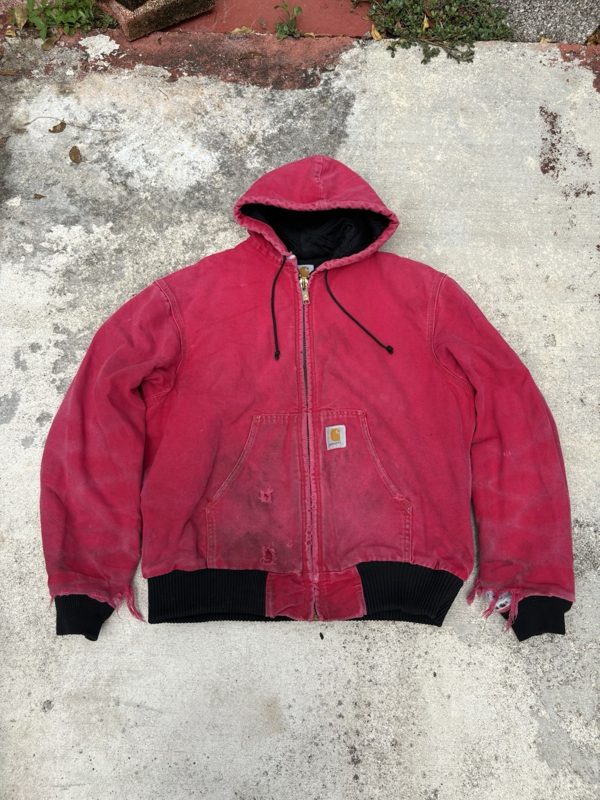 Vintage Carhartt Hooded Jacket, Faded Red to Pink, Distressed, photo 1