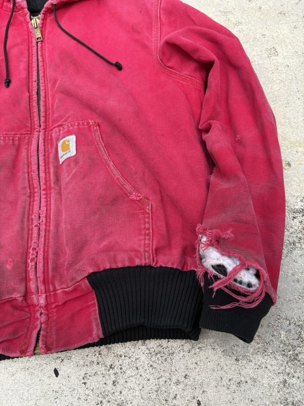 Vintage Carhartt Hooded Jacket, Faded Red to Pink, Distressed, photo 3