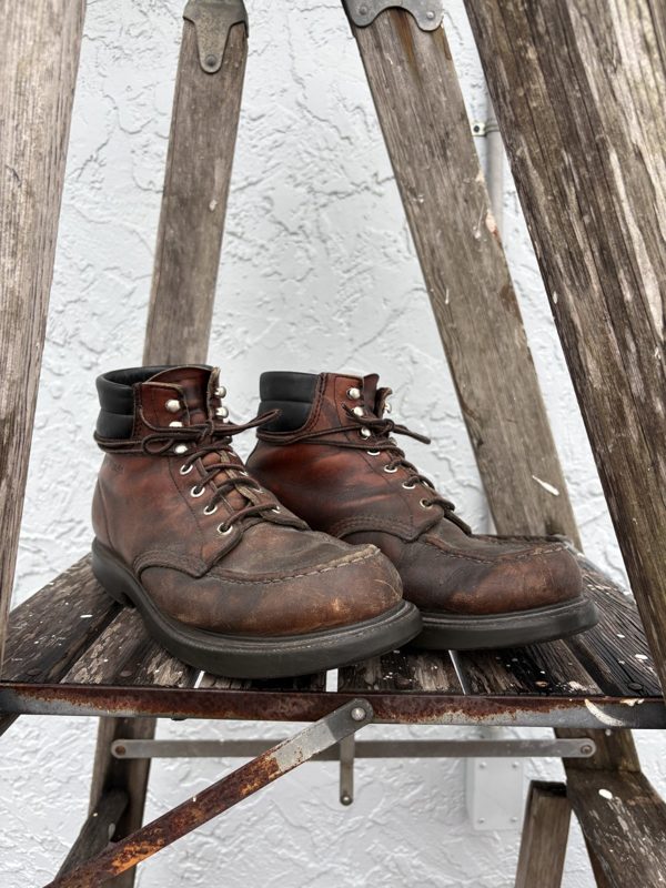Vintage Red Wing Moc Toe Boots, Men's 11, Brown Leather, Worn Soles, photo 1