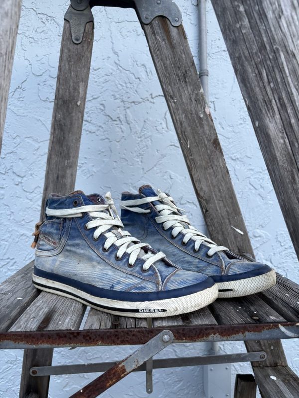 Y2K Diesel Expoiak Denim High Top Sneakers, Men's 9.5, Distressed, photo 1