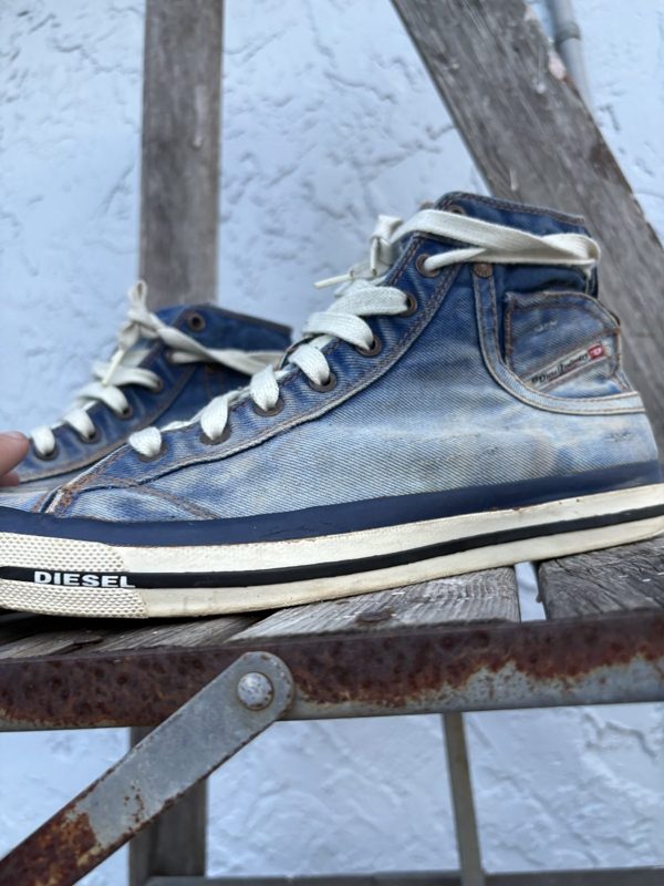 Y2K Diesel Expoiak Denim High Top Sneakers, Men's 9.5, Distressed, photo 7
